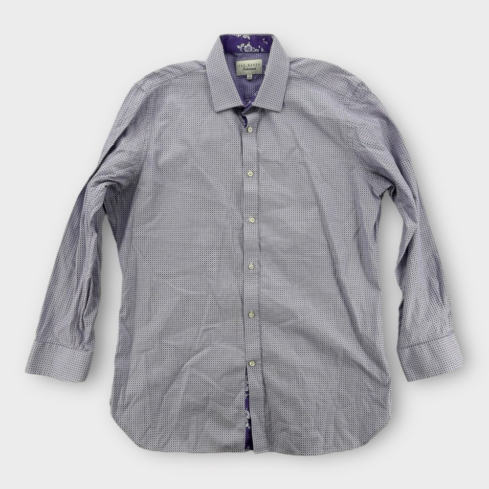 Ted Baker Endurance Mens 16.5 32/33 Button Down Shirt Purple Plaid Long‎ Sleeve